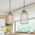 Modern 1-Light Black Gold Cylinder Grey Glass Kitchen Island Pendant Light for Dining Room - Dia 6.5 x H 14.5