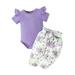 B91xZ Toddler Girl Outfits Toddler Kids Girls Outfit Soild Short Sleeves Romper Floral Prints Pants 2pcs Set Outfits Size 12-18 Months