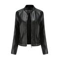 symoid Womens Coats & Jackets- Slim Leather Stand Collar Zip Motorcycle Suit Belt Coat Jacket Tops Black XXL