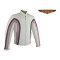 Dealer Leather LJ237-XS Womens Soft Leather Jacket with Silver & Pink Stripes - Extra Small