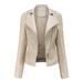 Yubnlvae jackets for women Womens Leather Jackets Motorcycle Coat Short Lightweight Pleather Crop Coat Beige XXL