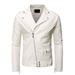 symoid Mens Faux Fur Coats & Jackets- Motorcycle Slim Leather Jacket Leather Jacket British Fashion Leather Jacket White XXL