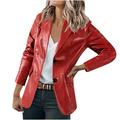 Summer Savings Clearance 2022! PIMOXV Women s Fashion Casual Lapel Collar Button Pocket Temperament Motorcycle Jacket Leather Jacket Coat Reduced Price and Clearance Sale