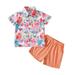 B91xZ Toddler Boys Short Sleeve Floral Cartoon Prints T Shirt Tops Shorts Child Kids Gentleman Outfits Baby Boy Clothes Pink Size 2-3 Years