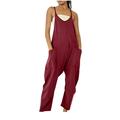 JURANMO Womens One Piece Jumpsuit Casual Spaghtti Strap Solid Color Spring Rompers for Women 2024 Overall Pocket Pants