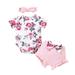B91xZ Girls Outfits Clothes Floral Headband Floral Prints Pieces Three Outfit Shorts Tops Girl Set 018M Romper Size 3-6 Months