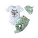 B91xZ Toddler Boys Short Sleeve Cartoon Letter Prints T Shirt Tops Pants Hat 3PCS Outfits Clothes Set Baby Boys Clothing Sets White Size 6-12 Months