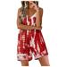 Summer Jumpsuits for Women Casual Loose Printed V Neck Spaghetti Strap Wide Leg Shorts Rompers One Piece Jumpsuits