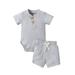 B91xZ Summer Toddler Boys Short Sleeve Solid T Shirt Rompers Tops Shorts Child Kids 2PCS Set&Outfits Baby Boy Outfits Grey Size 18-24 Months