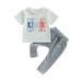 Genuiskids July 4th Toddler Infant Baby Boy Outfit Clothes 0-3T Kids USA Short Sleeve T Shirt Top + Elastic Waist Pants 2Pcs Independence Day Set