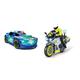 Dickie Toys Lightstreak Police, leuchtendes Polizeiauto, Rennauto mit Friktionsantrieb, 20 cm, blau & Polizei Motorrad – Spielzeug Motorrad mit Polizisten-Figur, für Kinder ab 3 Jahren, 17 cm lang