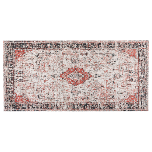 Teppich aus Baumwolle Polyester 80 x 150 cm Rot und Beige Orientalisches Muster Vintage Wohndekor