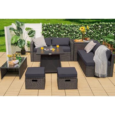 Costway 9PCS Patio Rattan Furniture Set Fire Pit Space-saving W/ - See Details