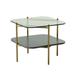 Cid Troy 24 Inch Modern 2 Tier End Table, Glass Top, Gold Metal Legs, Gray