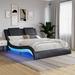 Queen Size Upholstered Platform Bed with Led Light, Curve Design, Bluetooth Connection to play music, Backrest Vibration Massage