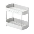 2 Tier And Storage under Cabinet Storage Stackable Standing with Hooks Space Saver for Kitchen White