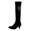 Qufokar Thigh High Wide Calf Boots for Women Women Boots Wide Calf Size 11 Ladies Rhinestone Starry Sky Pattern Dancing Boots Mid Length Boots Ladies Winter Casual Dance Shoes