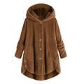 LAWOR Plus Size Coats Winter Clearance Women Plus Size Button Plush Tops Hooded Loose Cardigan Wool Coat Winter Jacket Fall Savings Z