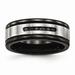 8mm Stainless Steel Brushed Polished Black Ip Grooved Blk Cubic Zirconia Ring - Size 12