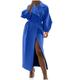 Womens Long Trench Coat Fashion Wool Wrap Jacket High Waist Double Breasted Notched Collar Cardigan Overcoat