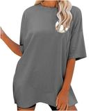Olyvenn Women s Summer Tunic Plus Size T-Shirts Tops Deals Dressy Women 2023 Fashion Trendy Drop Sleeve Short Sleeve Tees BASEBALL MAMA Tops Crew Neck Shirts Relaxed Loose Casual Blouse Gray 4