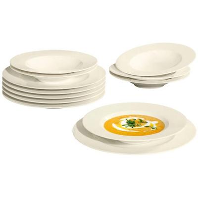 Tafelservice SELTMANN WEIDEN "Teller Set, Geschirr-Set Zoè", beige (creme), 12 tlg., Porzellan, Geschirr-Sets, Teller-Set, Suppenteller, Made in Germany, 12 Teile, für 6 Personen Image