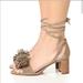 Madewell Shoes | Madewell Lainy Sandals Ankle Wrap Heels Suede Pom Fringe Shoes | Color: Gray/Tan | Size: 8.5