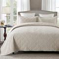 HoneiLife Bedspread Quilt Set Queen - 3 Piece Embroidered Corduroy Bedspreads Luxurious Coverlet Lightweight Bedcover Warm Bedding Set All Season Quilts-Greyish White, Queen Size
