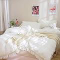 Sophia-Art Cotton Tassel Bohemian Duvet Cover Bedding Quilt Cover Dorm Decor Gypsy Donna Comforter Solid Boho Bedding Cover with Pillow Covers (Ivory Big Tassels (01 Layer), Twin 68"x90")