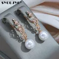 SYOUJYO – boucles d'oreilles longues en perles pour femmes couleur or Rose bijoux de mariage fins