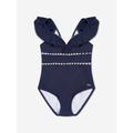 Chloé Girls Ruffle Swimming Costume In Navy Size 5 Yrs