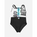 DKNY Girls Half Zip Logo Swimming Costume In White Size 4 Yrs