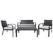 All-Weather Patio Furniture Set with Wood Grain Design, 4-Piece PE Steel Frame Conversation Set with Cushions and Coffee Table