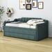 Hokku Designs Ayrabella Twin Size 3 Drawers Daybed w/ Trundle Upholstered/Linen in Green | 37 H x 40 W x 80 D in | Wayfair