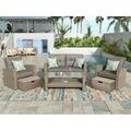 Outdoor Furniture Set Patio Furniture Set 4 Piece Outdoor Conversation Set All Weather Wicker Sectional Sofa with Ottoman and Cushions Glass Table Gray