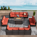 Grezone Patio Furniture Sets 14 Pieces Sectional Outdoor Furniture Sofa Chairs Set All Weather PE Rattan Wicker Couch Conversation Set with Cushions & Black-glass Coffee Table (Red)