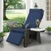 ATR ART to REAL Outdoor Wicker Recliner with Flip Table Adjustable Rattan Reclining Lounge Chair with Cushion Navy Blue