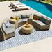 9-Piece Outdoor Sofa Set Modern 6-Person Fan-shaped Rattan Suit Combination with Movable Cushions and Steel Legs Suitable for Garden Beige