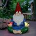Jiaiun Solar Light-Up Meditating Gnome Statue w/2 LED Birds Durable Resin Garden DÃ©cor 8â€�x10.5â€�