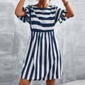 WQJNWEQ Clearance Sundresses For Women Women S Fashion Casual Spring And Summer Short Sleeve Round-Neck Stripe Splicing Dress