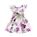 Girls Fashion Dresses Toddler Dress Fly Sleeve Purple Flower Print Floral Dress Sundress Of Casual Skirt For 5-6 Years