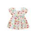 Newborn Infant Baby Girl Floral Dresses Short Sleeve Square Neck Ruffle Princess A Line Party High Waist Beach Sundress