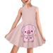 Pzuqiu Pink Cartoon Pig Girls Dresses A-Line Sleeveless Tank Swing Midi Dress Stretch Knee Length Playwear Party Dress for Summer Go Out Size 11-12 Years