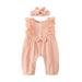 Penkiiy Newborn Infant Baby Girl Cotton Linen Romper Lace Bow One Piece Jumpsuit Clothes Newborn Baby 0-6 Months Pink 2023 Summer Deal