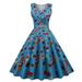 WQJNWEQ Clearance Sundresses For Women Women S Fashion V-Neck Sleeveless Vintage Printed Party Cocktail Swing Dresses Swing Stretchy Dresses