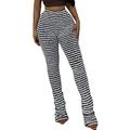 AwayHome Women's Stacked Leggings Pants Color Block Stripe High Waisted Knitted Sexy Slim Fit Stretch Full Length Flare Pants Streetwear