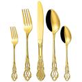 20 Piece Royal Court Hollowed Out Retro Relief Silverware Tableware Set for 4 People, 18/10 Stainless Steel Flatware Set, Table Knife Fork Spoon Fruit Fork Tea Spoon Cutlery Sets (Gold)