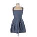 Teeze Me Casual Dress - A-Line Square Sleeveless: Blue Print Dresses - Women's Size 7