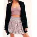 Free People Skirts | Free People Women In A Bubble Metallic Floral Mini Skirt Lavender Combo | Color: Purple/Silver | Size: L