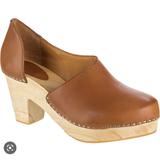 Free People Shoes | Free People Monroe Luggage Brown Cut Out Side Wood Heels Women’s Clogs Size: 38 | Color: Brown/Tan | Size: 38